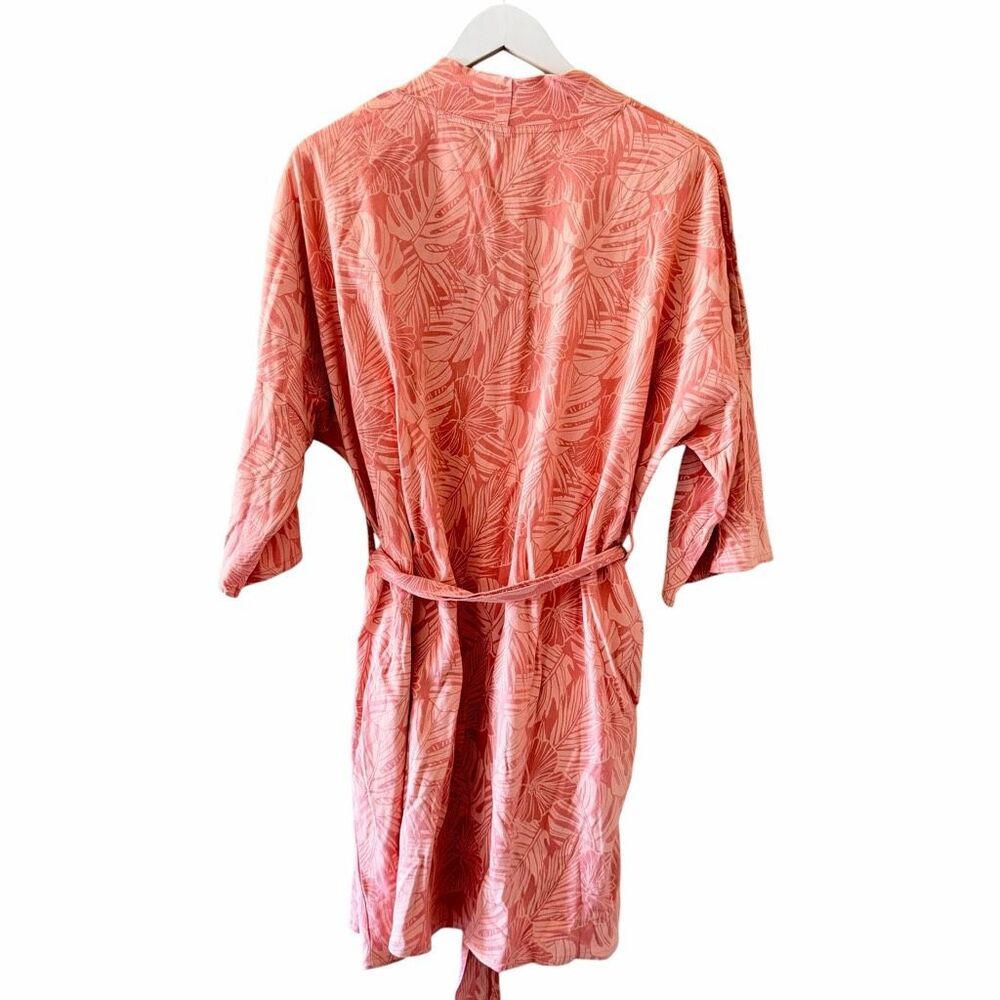Pact Organic Cotton Rosie Staycation Short Robe pink tropical palm SZ M #2639 - Picture 7 of 14